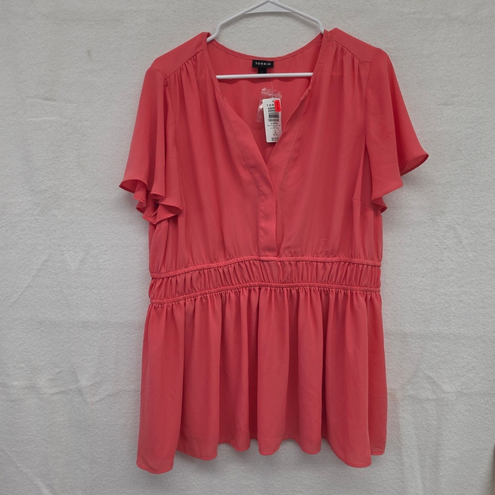 *NWT* Torrid Peplum Georgette Flutter Sleeve Blouse Tea Rose Pink 1X 14-16